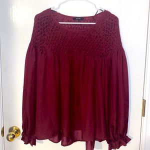 Miss Me Long-Sleeve Burgundy Boho Top